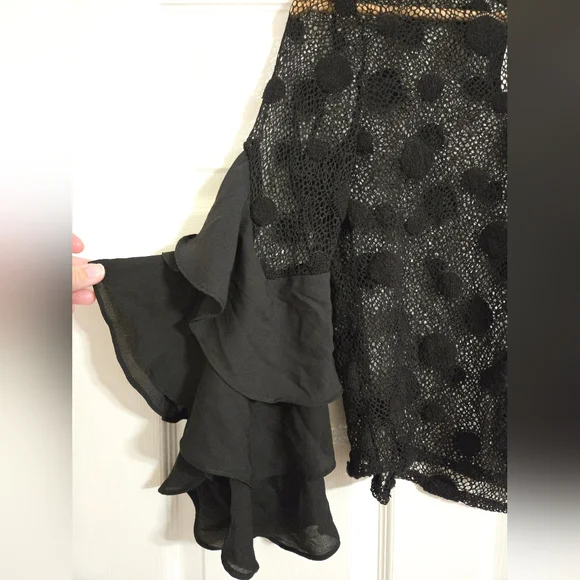 Impulsive Black Mesh Polka Dot Top with Ruffled Sleeves size large - Picture 2 of 4